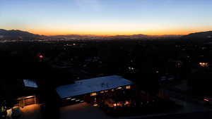 Aerial view at dusk of a mountain view