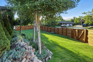 View of fenced backyard