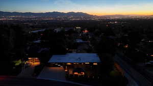 Aerial view at dusk of a mountain view