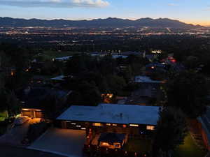 Aerial view at dusk of a mountain view