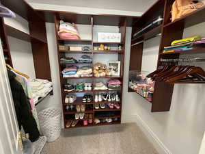 Spacious closet with carpet flooring