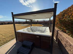 Dock area with a fenced backyard