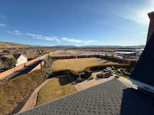 View of patio with a mountain view