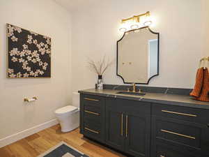 Bathroom with vanity and wood finished floors