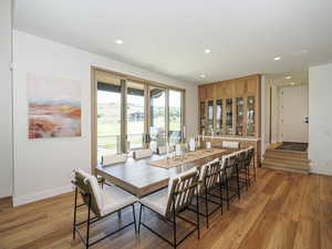 Dining room featuring recessed lighting and light wood-style flooring