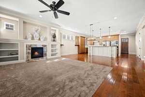Unfurnished living room and kitchen/dining area