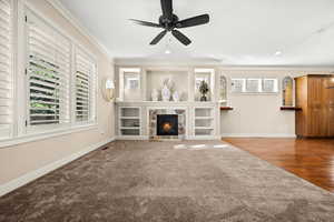 Unfurnished living room and fireplace