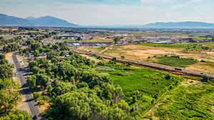Aerial view of a mountain backdrop