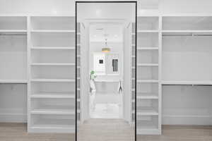 Spacious closet with carpet flooring