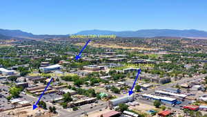 Drone / aerial view of a mountain backdrop