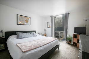 Bedroom featuring carpet