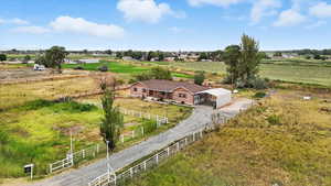 Aerial view of sparsely populated area with a pastoral area