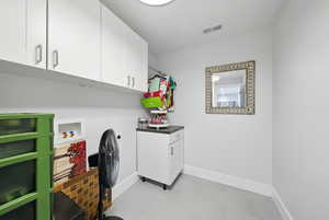 Laundry room with cabinet space, washer hookup, and hookup for an electric dryer