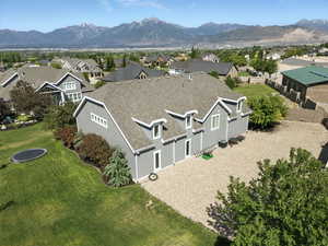 Aerial perspective of suburban area with mountains