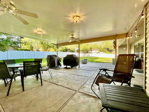 Covered Patio with wonderful lighting & cooling fans