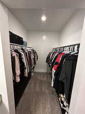 Walk in closet with carpet flooring