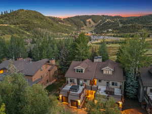 Aerial view at dusk of a mountain view