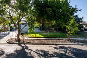 Obstructed view of property with a fenced front yard