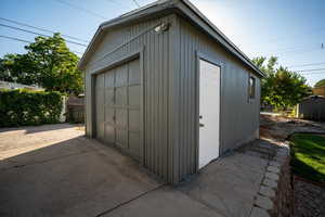 View of detached garage