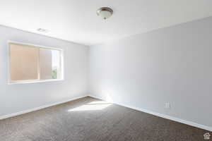 Unfurnished room with carpet floors and a textured ceiling