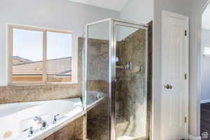 Bathroom featuring a bath and a stall shower