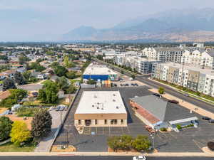 Bird's eye view of a mountainous background