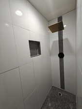 Bathroom view of tiled shower