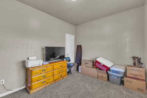 Bedroom with carpet floors and baseboards
