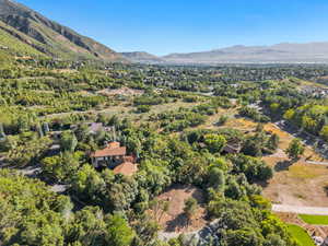 Bird's eye view of a mountainous background