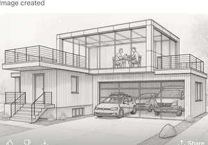 Sketch of modern with 3-4 car garage.   Elevate last bay for camper/rv/sprinter.