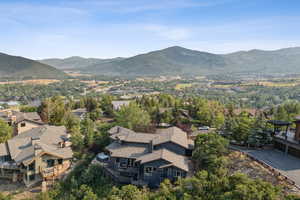 Aerial view of residential area with a mountain backdrop