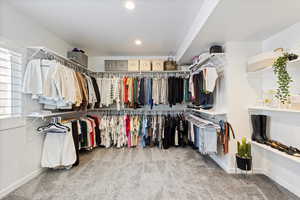 Spacious closet with carpet flooring