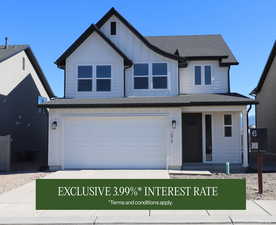 View of front facade featuring board and batten siding, roof with shingles, a garage, concrete driveway, and covered porch