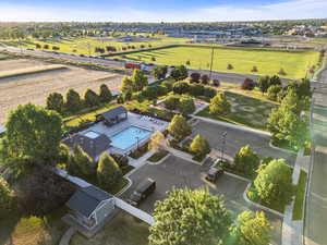 Aerial view of a pool