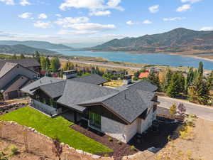 Aerial view of a water and mountain view