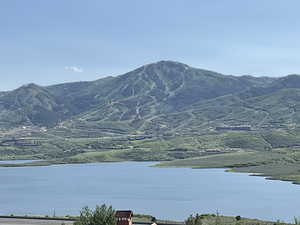 View of mountain background with a large body of water