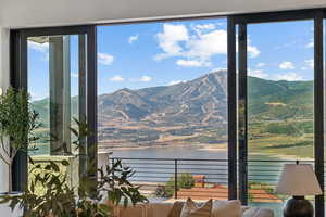 View of mountain background with a nearby body of water