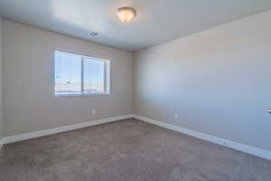 Unfurnished room with carpet and a textured ceiling