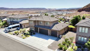 Aerial perspective of suburban area with mountains