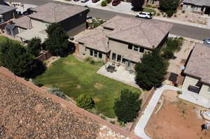 Aerial view of property's location with nearby suburban area