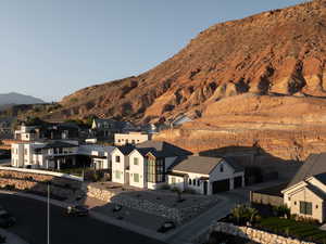 View of mountain background featuring nearby suburban area