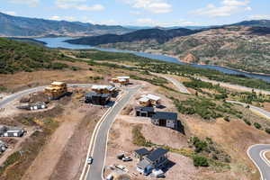 Aerial view of a water and mountain view