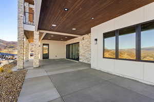 View of patio / terrace featuring a mountain view