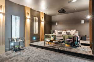 Cinema with carpet and recessed lighting