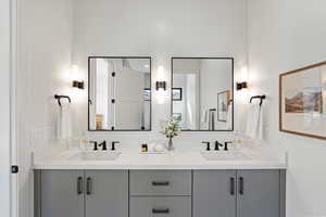 Full bath featuring double vanity