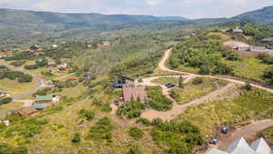Drone / aerial view of a mountainous background