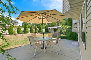 Fenced backyard featuring a patio area