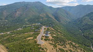 Aerial view of a mountain backdrop
