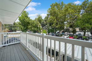 View of wooden deck looking northeast