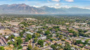 Aerial view of a mountain backdrop